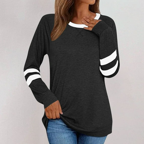 Njagoc3 Spring and Summer Womens New Long Sleeve Round Neck Pullover Line Casual Tops