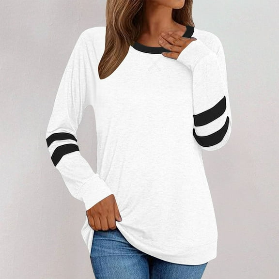 Njagoc3 Spring and Summer Womens New Long Sleeve Round Neck Pullover Line Casual Tops