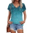 thumbnail image 1 of Njagoc3 Spring and Summer Womens Printed V-Neck Short Sleeve T-Shirt Loose Tops, 1 of 6