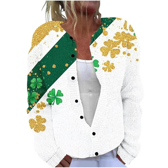 Njagoc3 St. Patrick'S Day Cardigan Womens Long Sleeve Casual Knit Button Coat Tops