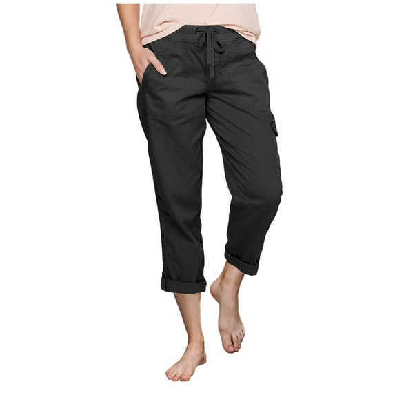 Njagoc3 Stretchy Waist Cargo Joggers for Women High-Rise A-Line Fit Utility Pockets Relaxed Long Pants with Adjustable Cuffs