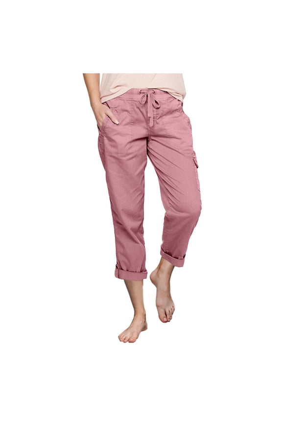 Stretchy Waist Cargo Joggers for Women High-Rise A-Line Fit Utility Pockets Relaxed Long Pants with Adjustable Cuffs