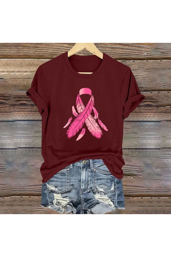 Subtle Awareness Graphic Tee Womens Casual Short Sleeve Shirt Faded Pink Ribbon Symbol
