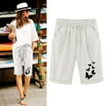 thumbnail image 1 of Njagoc3 Summer Butterfly Print Cotton Linen Relaxed Fit Wide-Leg Shorts Womens Casual Breathable Loose Fit Lounge Wear, 1 of 5