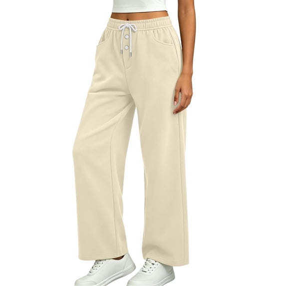 Njagoc3 Sweatpants for Women High Waist Drawstring Button down Front Straight Wide Leg Trousers with Pockets Comfortable Soft Stretchy Fabric for Casual Daily Wear Workout