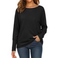 thumbnail image 1 of Njagoc3 Tops for Women | Crewneck Long Sleeve Relaxed Fit Pullover Top with Ribbed Cuffs & Curved Hem | Relaxed Fit for Fall Casual Wear & Lounge Activities，Black，S, 1 of 6