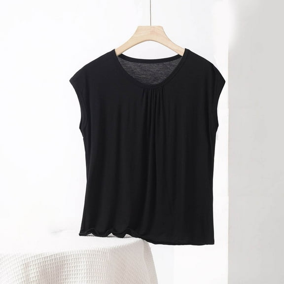 Njagoc3 Trendy Womens Solid Color Sleeveless Ruched Crewneck Blouse for Summer - Soft & Stretchy Material, Ideal for Casual Outings & Vacation Looks