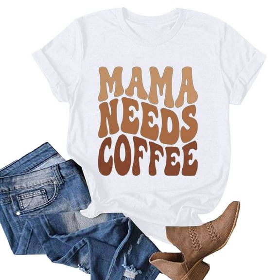 Njagoc3 Viral Mom English Slogan Round Neck T-Shirt Summer Versatile Slim Fit Womens Top