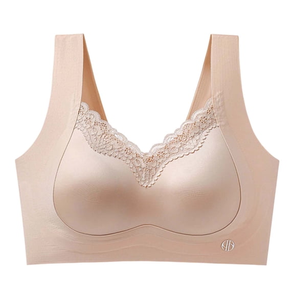 Njagoc3 Wireless Bras for Women V Neck Lace Floral Print Two Color Patching Fine Straps Everyday Bra
