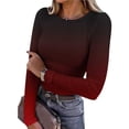 thumbnail image 1 of Njagoc3 Women Crew Neck Long Sleeve Fitted Top Casual Basic Solid Color Tee, 1 of 6
