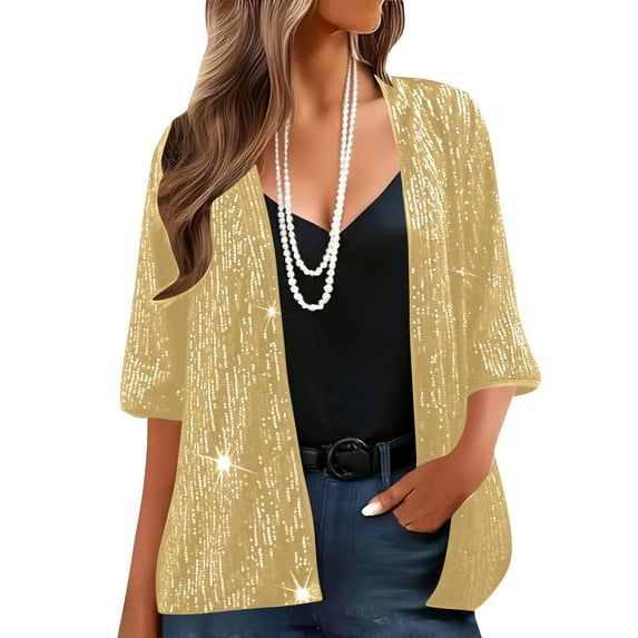 Njagoc3 Women Cropped Cardigan Sheer Open Front Boho Cover Up