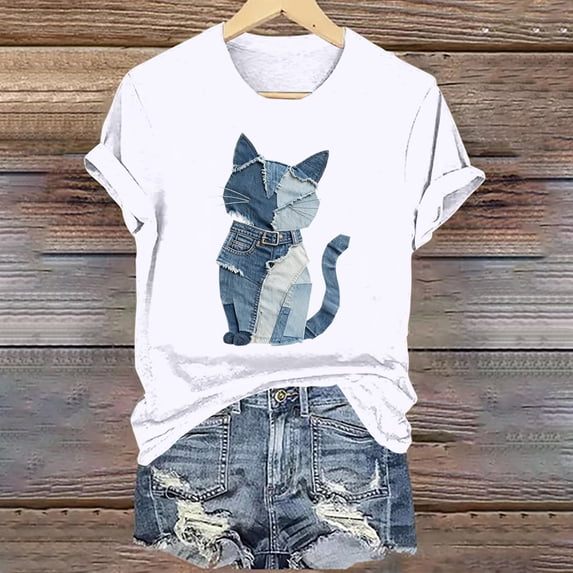 Njagoc3 Women Print T-Shirt Casual Short Sleeve Crew Neck Graphic Tee