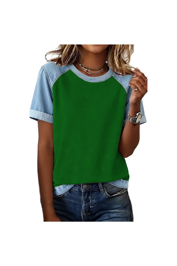 Women Raglan Sleeve Baseball T-Shirt Casual Short Sleeve Crew Neck Tee