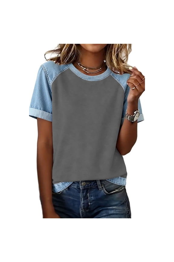Women Raglan Sleeve Baseball T-Shirt Casual Short Sleeve Crew Neck Tee