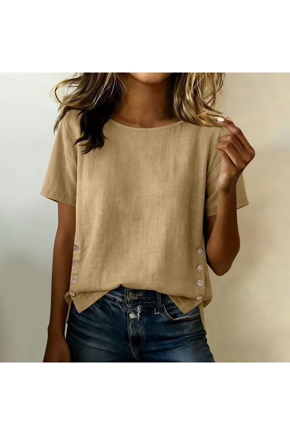 Women Solid Color Knit Tee Short Sleeve Casual Basic Crew Neck Top