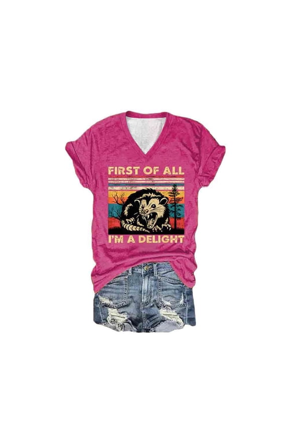 Women V Neck Short Sleeve Retro Graphic Print Loose Fit Casual Summer Daily T-shirt Blouse Top