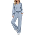 thumbnail image 1 of Njagoc3 Women's Collared V Neck Lounge Set Long Sleeve Top and Drawstring Pants with Pockets Casual 2 Piece Sleepwear, 1 of 6