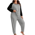 thumbnail image 1 of Njagoc3 Women's Color Block Lounge Set Raglan Sleeve Crew Neck Top and Long Pants 2 Piece Casual Sleepwear, 1 of 6