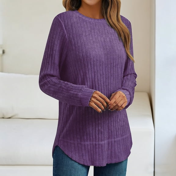 Njagoc3 Women's Crew Neck Long Sleeve Oversized Knit Top,Purple,S