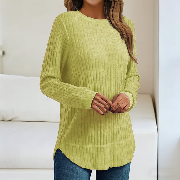 Njagoc3 Women's Crew Neck Long Sleeve Oversized Knit Top,Yellow,S