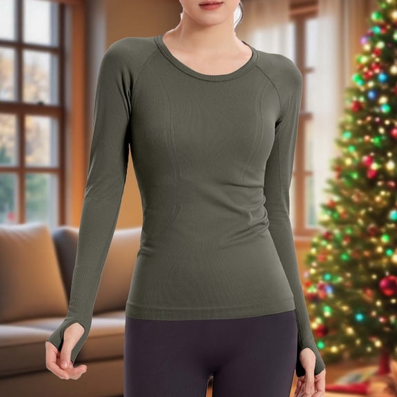 Njagoc3 Women's Crew Neck Long Sleeve Slim Fit Solid Top,Green,L
