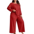 thumbnail image 1 of Njagoc3 Women's Crew Neck Lounge Set Long Sleeve Top with Wide Leg Pants 2 Piece Casual Sleepwear Multicolor, 1 of 6