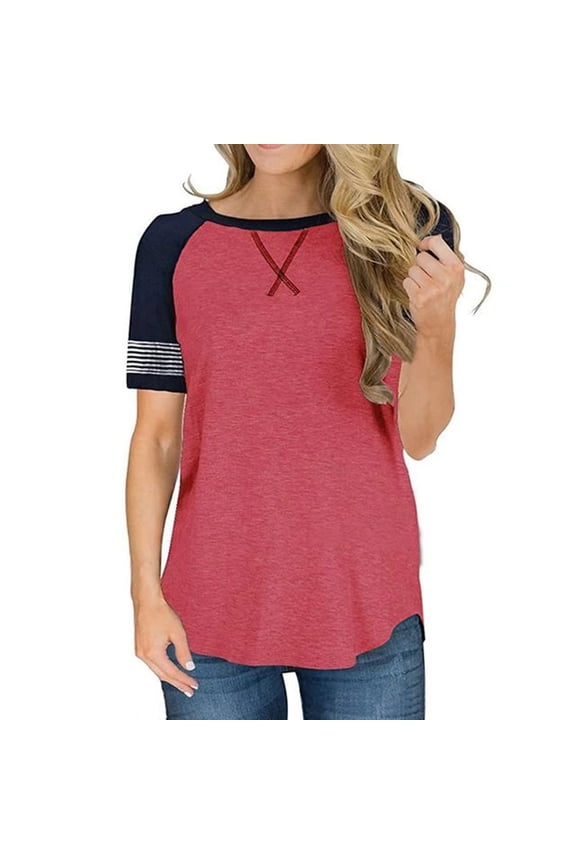 Women's Crew Neck Raglan 3/4 Sleeve Oversized Top,Red,L