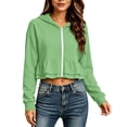 thumbnail image 1 of Njagoc3 Women's Cute Cropped Ruffle Hoodie Zip up Long Sleeve Sweatshirt Pullover Jacket Lightweight Hooded Cardigan, 1 of 6