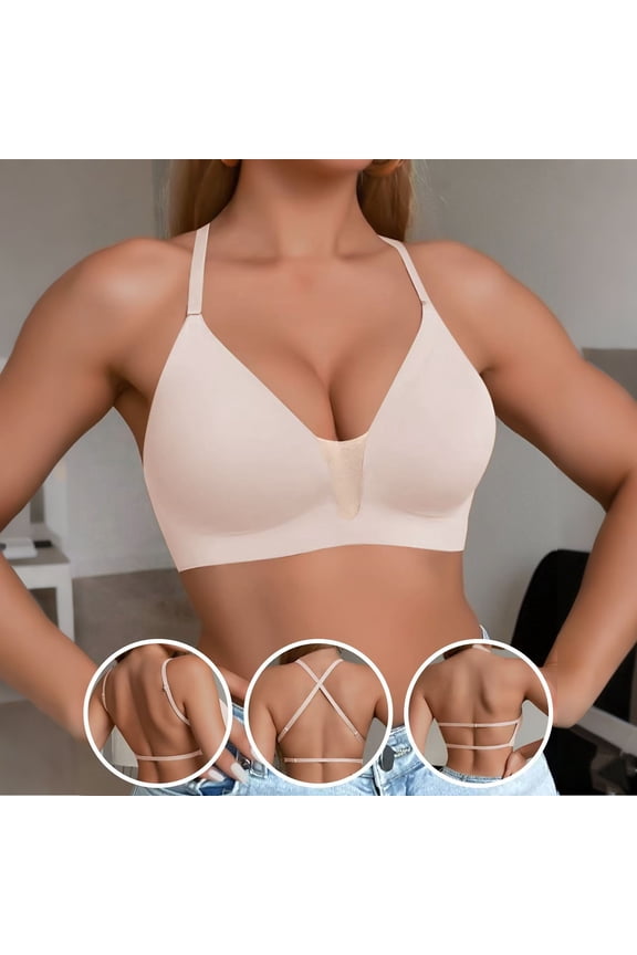 Women's Halter Neck Mesh V Neck Triangle Cup Bralette, Seamless Wireless Bra for Daily Wear