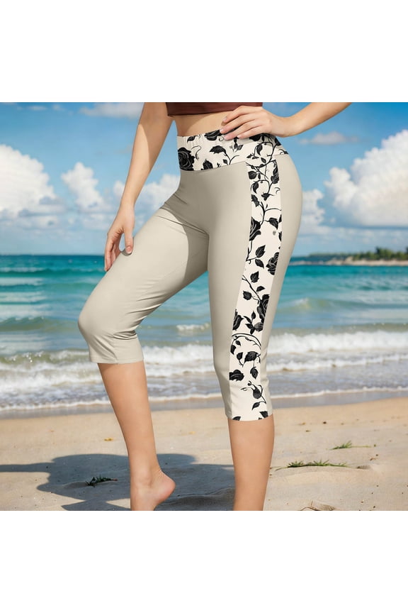Women's High Waist Leopard Print Capri Leggings for Casual Sports
