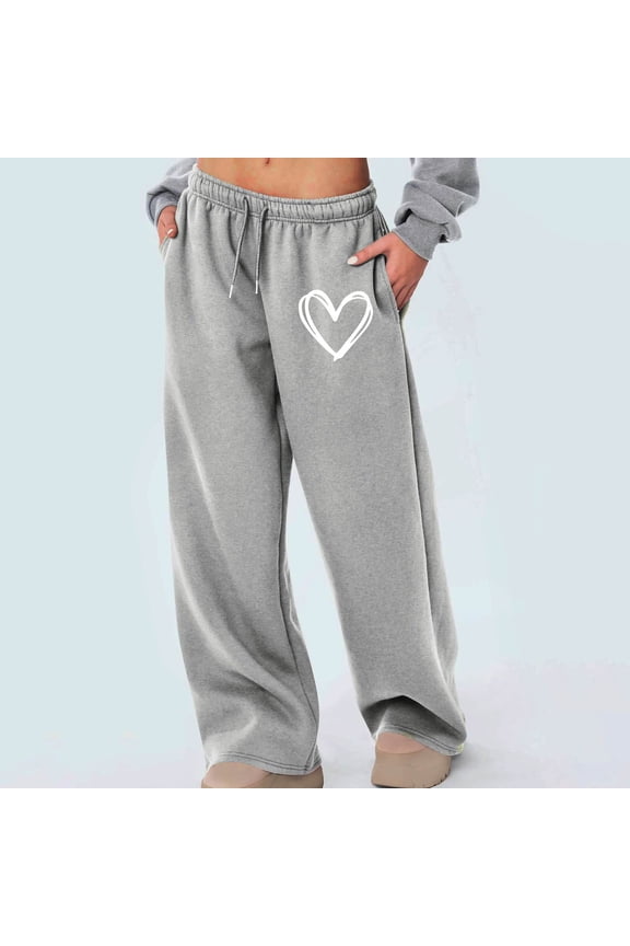 Women's High-Waist Lounge Pants - Heart Print Cute Cozy Home & Casual Wear