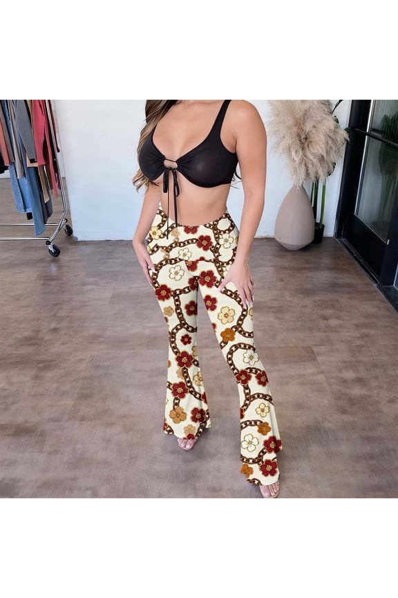 Women's Leopard & Floral Print Wide-Leg Pants - Trendy Fashionable Casual & Date Wear