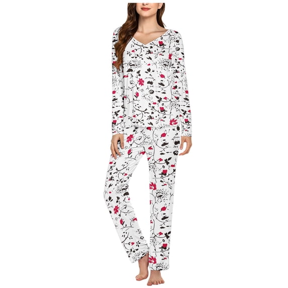 Njagoc3 Women's Long Sleeve Animal Print Pajama Set - Patterned, Casual Style, Fall & Sleep Wear