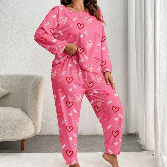 Njagoc3 Women's Long Sleeve Floral Print Pajama Set - Patterned, Loose Fit, Casual Daily & Sleep Wear