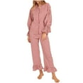 thumbnail image 1 of Njagoc3 Women's Long Sleeve Quilted Pajama Set - Solid Color, Cozy Fabric, Fall & Sleep Wear, 1 of 3