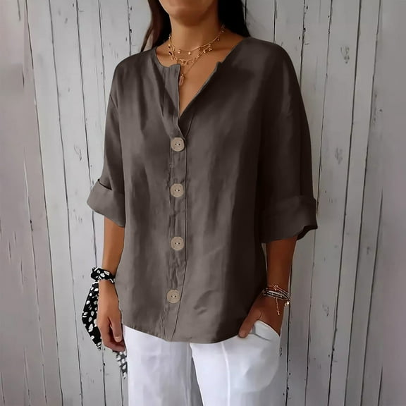Njagoc3 Women's Oversized Button-Down Long Sleeve Shirt - Office & Casual Wear,Brown,XXXXL
