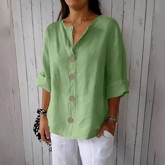 Njagoc3 Women's Oversized Button-Down Long Sleeve Shirt - Office & Casual Wear,Green,S