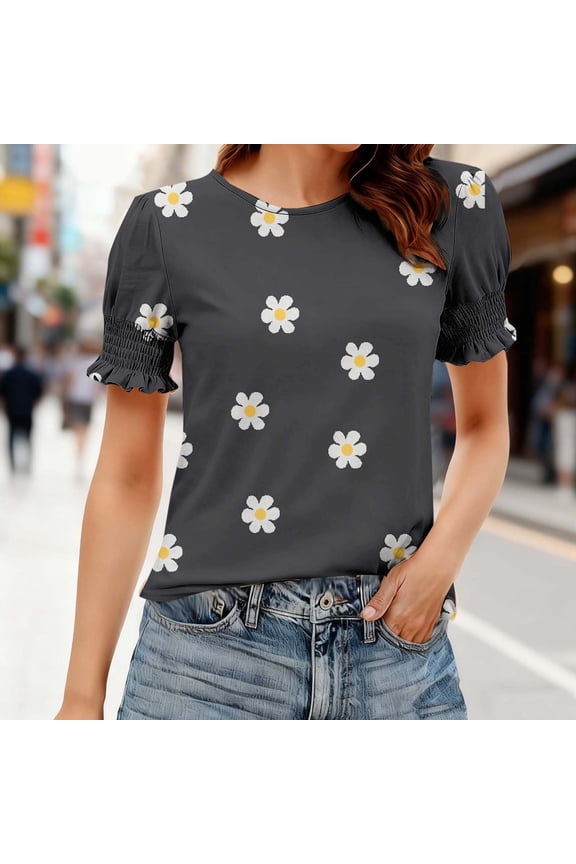 Women's Pink-White Paneled Floral Print Puff Sleeve Top - Stylish Romantic Everyday Casual & Date Wear