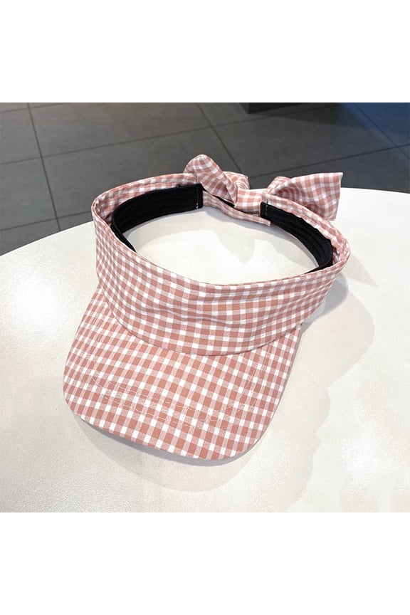 Women's Plaid Checkered Bow Backless Sun Visor Hat Adjustable Golf Cap