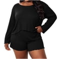 thumbnail image 1 of Njagoc3 Women's Plus Size Scalloped Hem Lounge Set Long Sleeve Crew Neck Top with Shorts 2 Piece Summer Sleepwear, 1 of 6