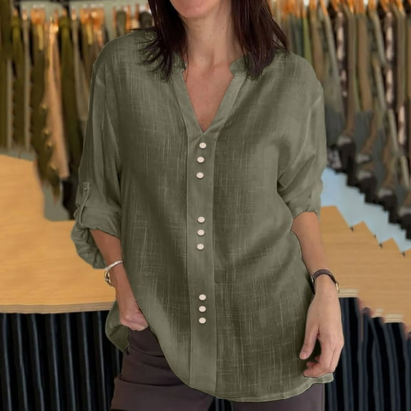 Njagoc3 Women's Relaxed Fit Button-Down Long Sleeve Shirt - Everyday Casual Wear,Army Green,XL