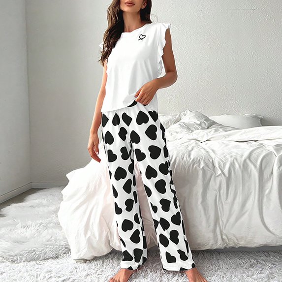 Njagoc3 Women's Short Sleeve Floral Print Pajama Set - Patterned, Feminine Style, Summer & Sleep Wear