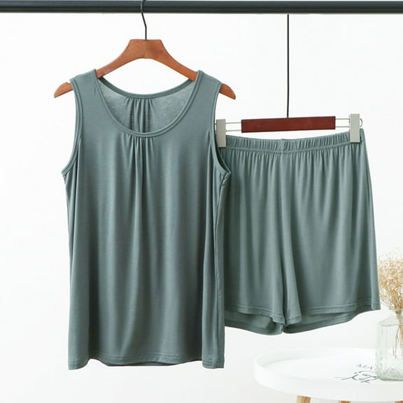 Njagoc3 Women's Sleeveless Tank Top & Short Set - Solid Color, Soft Fabric, Summer & Sleep Wear