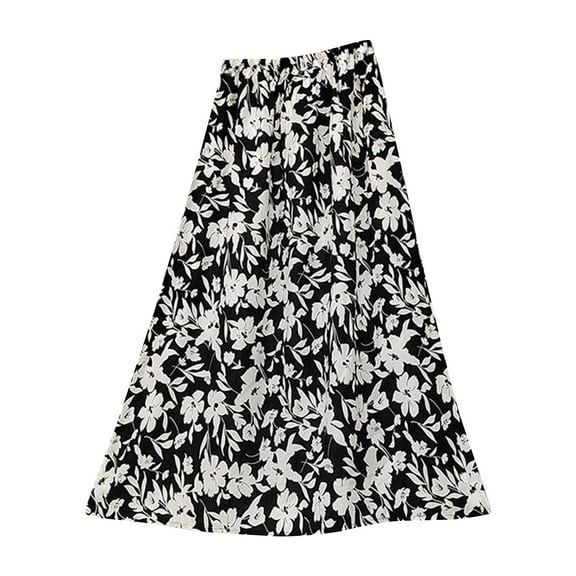 Njagoc3 Women's Tropical Print Wrap Skirt - High Waisted Elastic Flowy Skirt, Casual Pleated Midi Skirt for Vacation