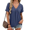 thumbnail image 1 of Njagoc3 Women's Turquoise V-Neck Flared Sleeve Short Sleeve Top,Navy,L, 1 of 6