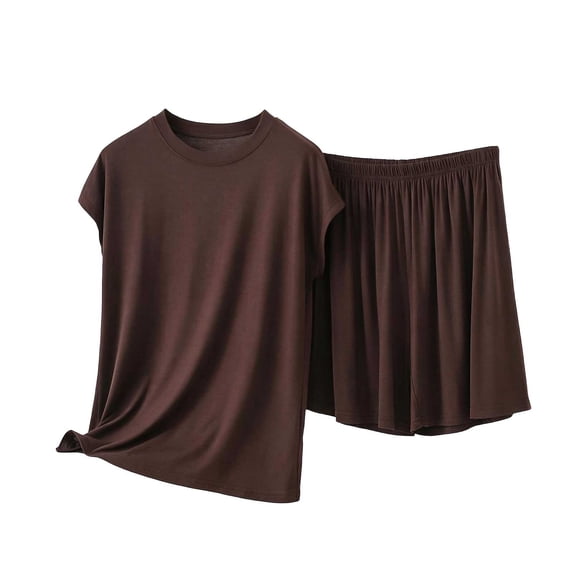 Njagoc3 Women's V Neck Lounge Set Short Sleeve Top with Contrast Piping and Shorts 2 Piece Summer Sleepwear