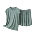 thumbnail image 1 of Njagoc3 Women's V Neck Lounge Set Short Sleeve Top with Contrast Piping and Shorts 2 Piece Summer Sleepwear, 1 of 6