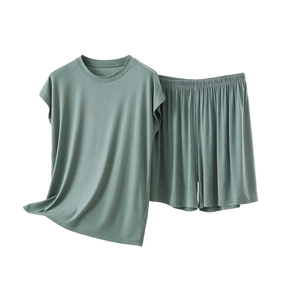 Njagoc3 Women's V Neck Lounge Set Short Sleeve Top with Contrast Piping and Shorts 2 Piece Summer Sleepwear