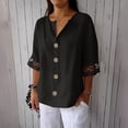thumbnail image 1 of Njagoc3 Women's V-Neck Relaxed Fit Button-Down Shirt - Office & Casual Wear,Black,S, 1 of 5