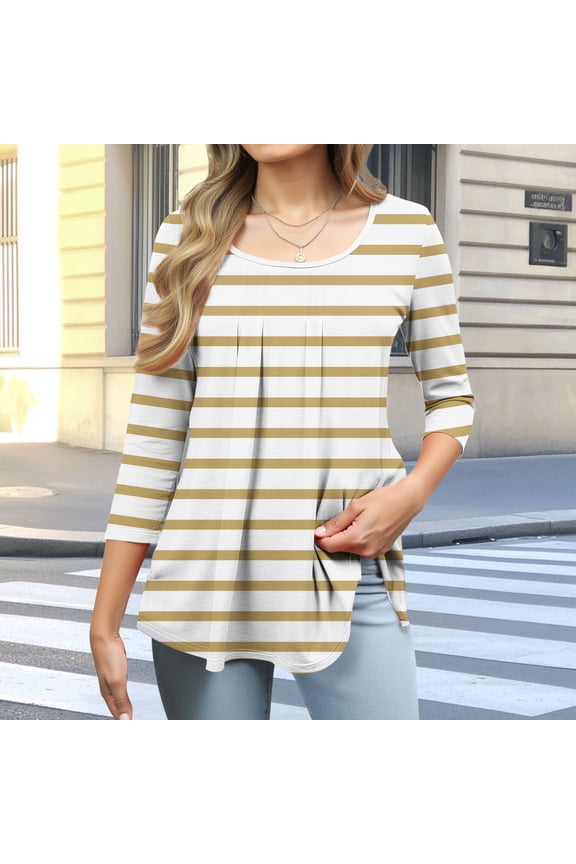 Womens 3/4 Sleeve Casual Shirt, Square Neck Floral Pattern Top for Summer Daily&Work